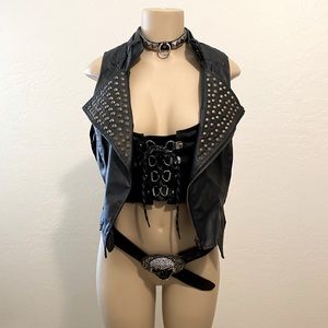 Fun biker rocker post apocalyptic costume set accessories leather top vest